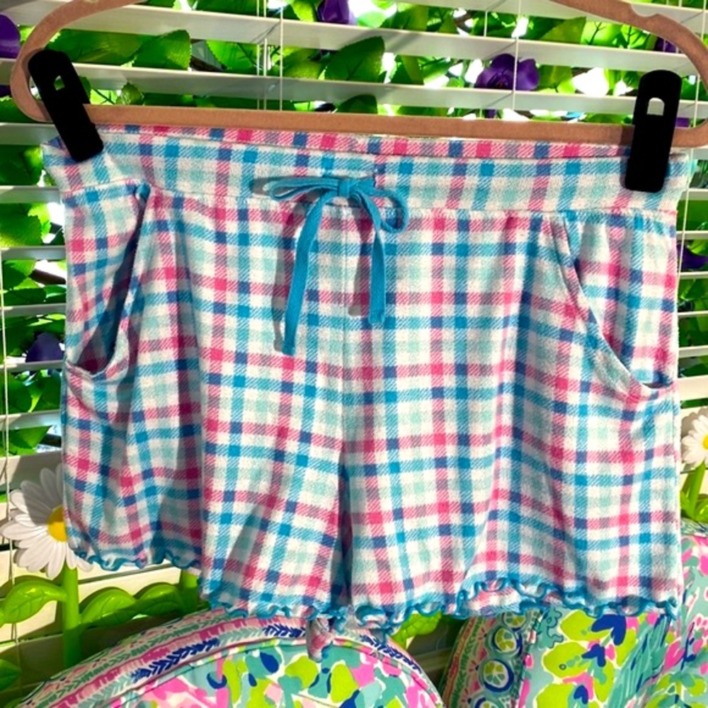 Secret Treasures pink and blue plaid sleep shorts